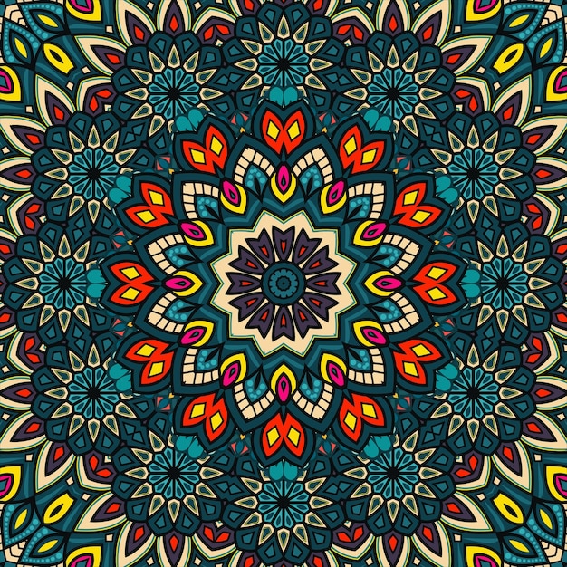 Abstract feestelijk kleurrijk bloemen vector mandala etnisch stammenpatroon