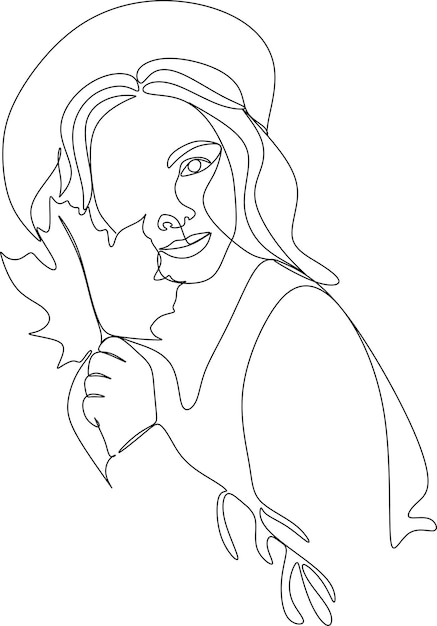 Abstract female face with flowers one line drawing vector illustration