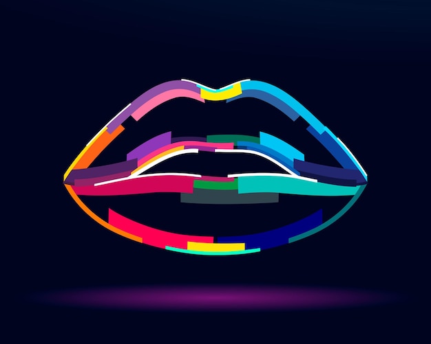 Abstract female lips colorful drawing Vector illustration of paints