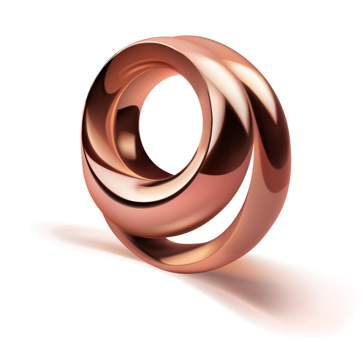 Vector abstract figure of two shiny metal rings of bronze color with a shadow on a white background