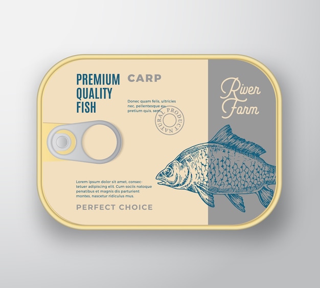 Abstract  fish aluminium container with label cover.