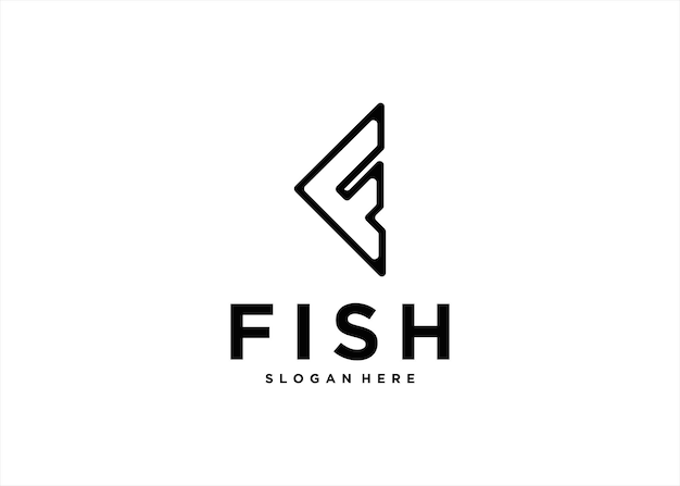 文字 f の初期フォント コンセプトと抽象的な魚のロゴ デザイン シンボル