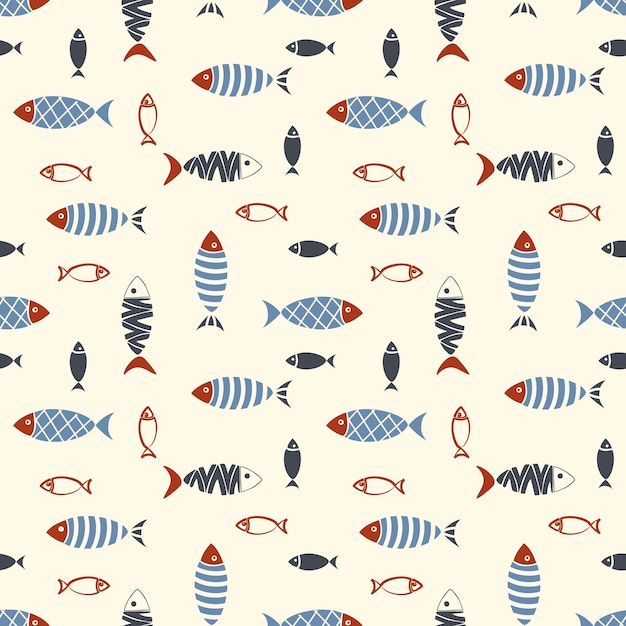 Vector abstract fish textile seamless pattern