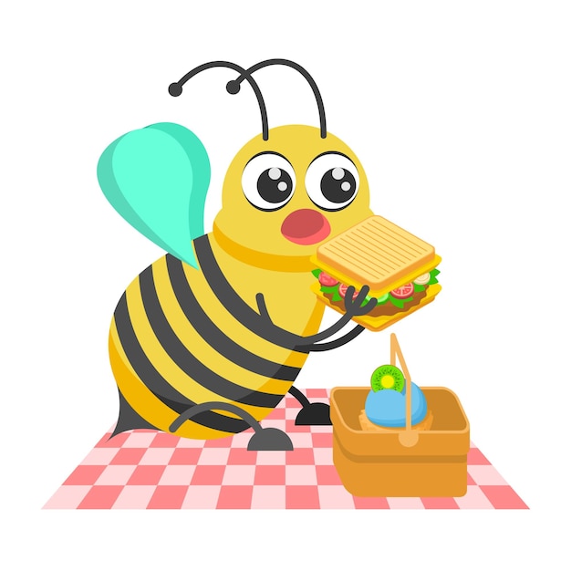 Astratto cartone animato piatto animale insetto scarabeo ape con occhiali volare miele giallo disegno vettoriale animale