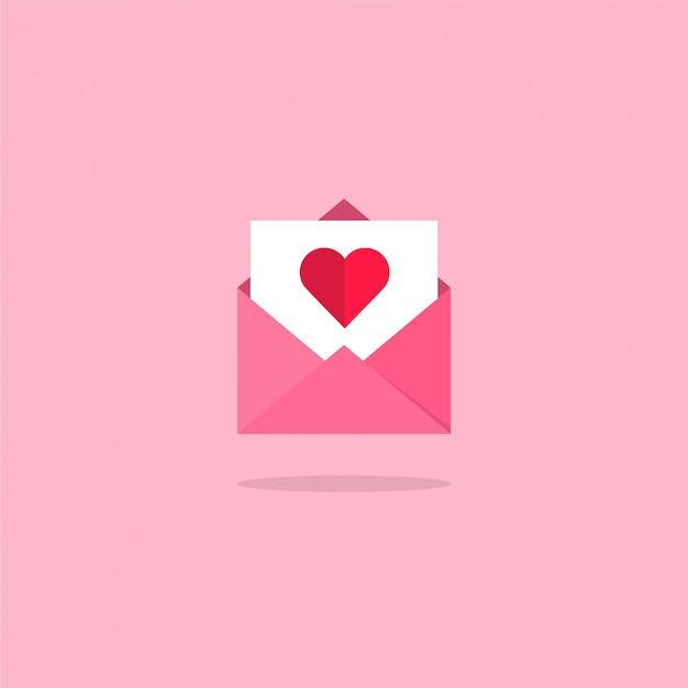 Abstract flat design vector love heart mail and message color icon on a pink background