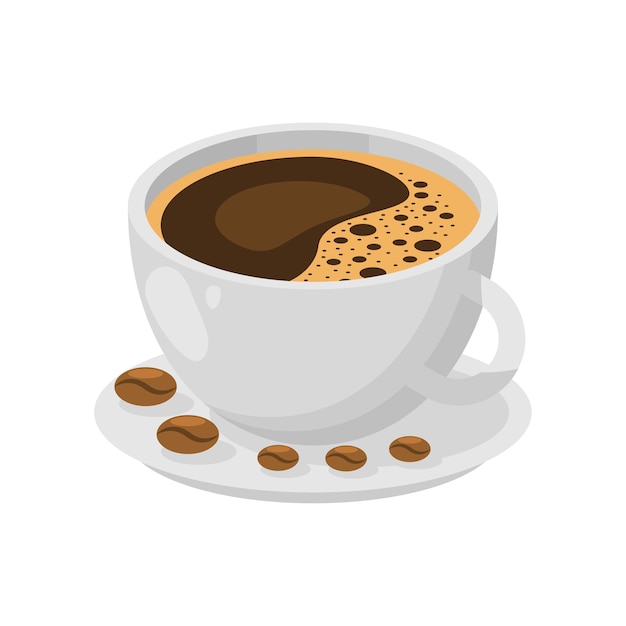 Abstract Flat Fast Food Cup Of Coffee With Beans Meal Background Vector Design Style Cooking