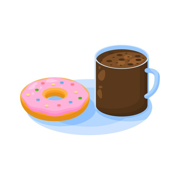 Абстрактная плоская чашка быстрого питания с чашкой кофе с пончиками. Векторный дизайн в стиле приготовления пищи.