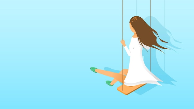 Abstract Flat Girl Woman Swinging On Swings Cartoon People Character Concept Illustration Vector