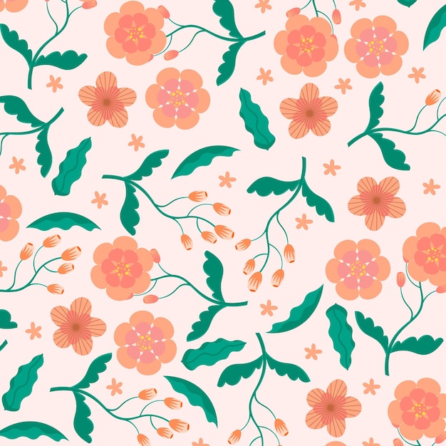 抽象的な平らな手描き花柄の背景ベクトル図