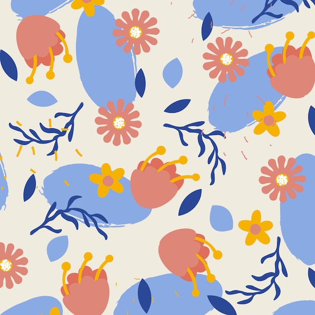 Abstract flat hand draw floral pattern background. Vector illustration.