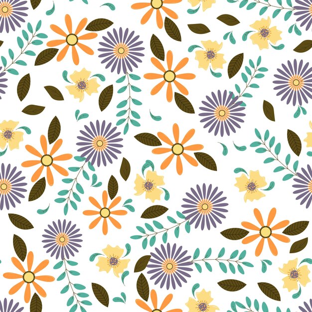 Abstract flat hand draw floral pattern background Vector