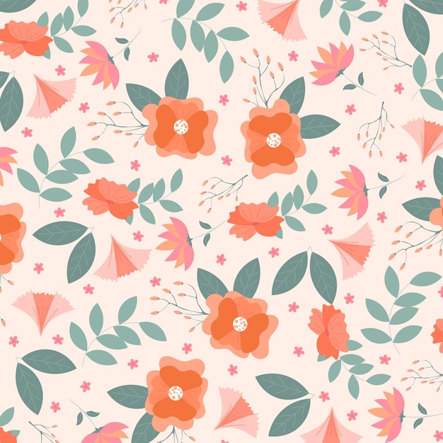 Abstract flat hand draw floral pattern background Vector