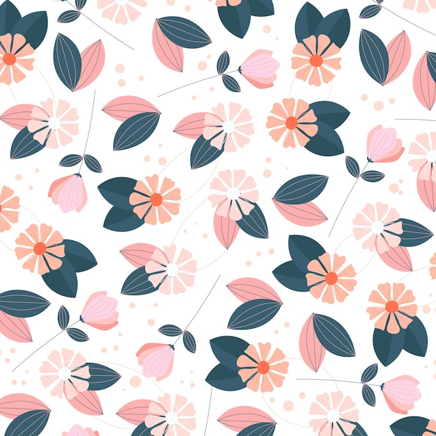 Abstract flat hand draw floral pattern background Vector