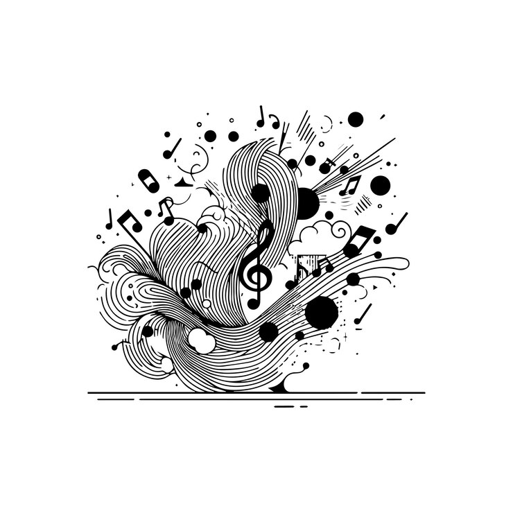 Vector abstract flat line with music note motion shapes pattern for cover design decoration