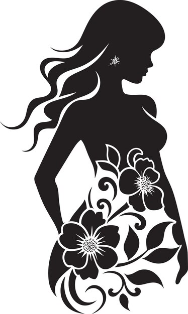 Vettore riassunto flora fusion donna artistica nera emblema di fiori elegante ensemble botanico vettore donna i
