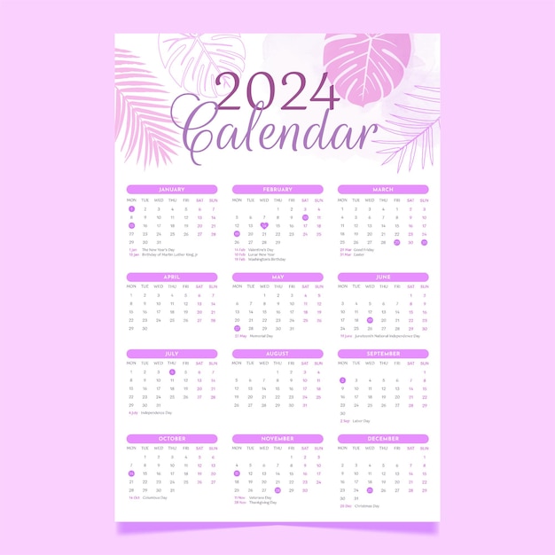 Abstract Floral 2024 Calendar Templates