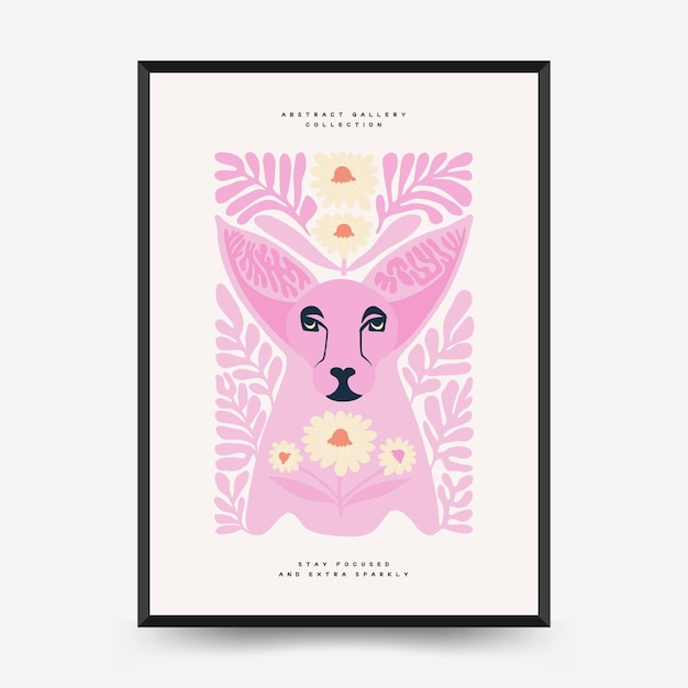 Вектор Шаблон постера с абстрактными цветами и животными современный модный минималистичный стиль матисса