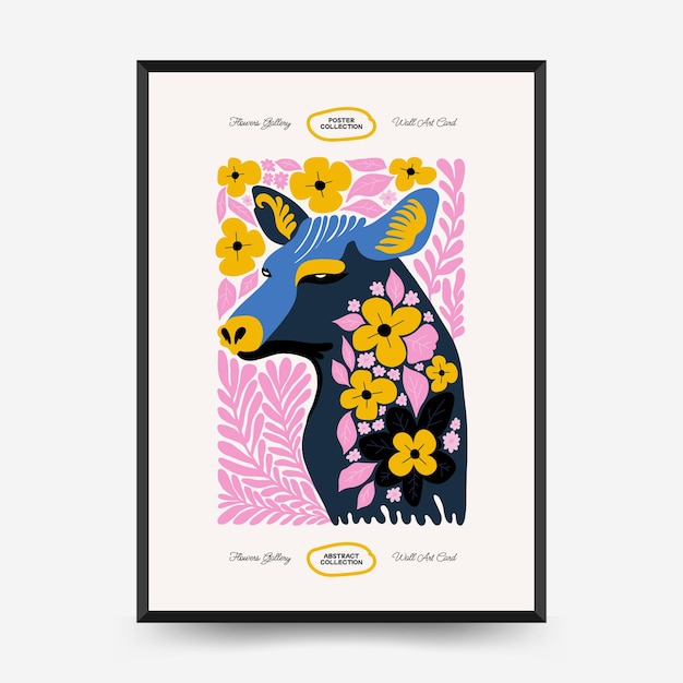 Abstract floral and animal posters template modern trendy matisse minimal style