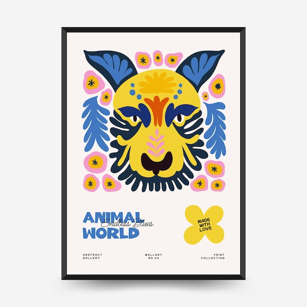 Vettore modello astratto di poster floreali e animali stile minimal matisse moderno e alla moda