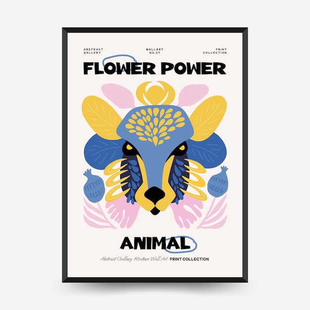 Modello astratto di poster floreali e animali stile minimal matisse moderno e alla moda