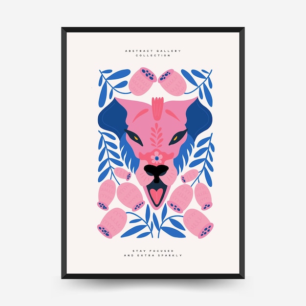 Шаблон постера с абстрактными цветами и животными Современный модный минималистичный стиль Матисса