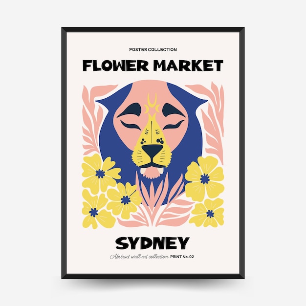 추상 꽃과 동물 포스터 템플릿 현대적인 유행 마티스 최소 스타일