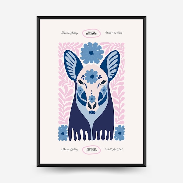 추상 꽃과 동물 포스터 템플릿 현대적인 유행 마티스 최소 스타일