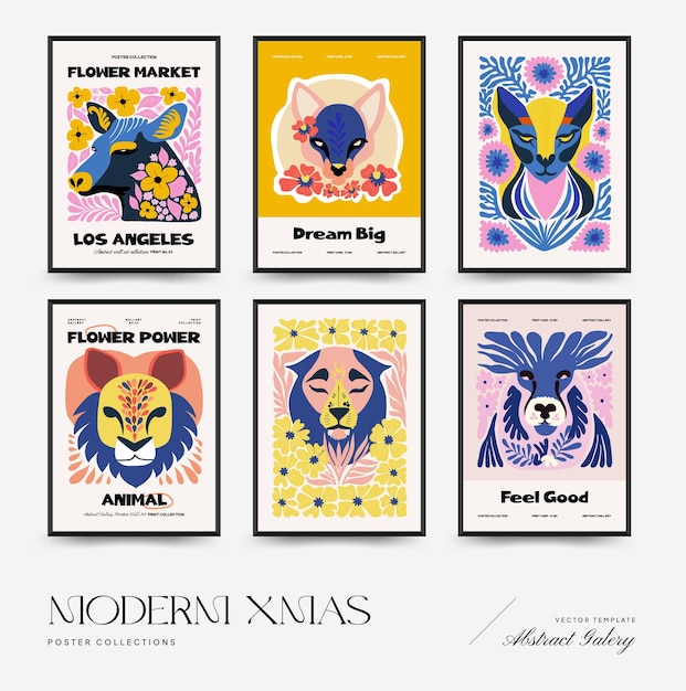 Абстрактный шаблон плакатов с цветами и животными Современный трендовый минимальный стиль Матисса