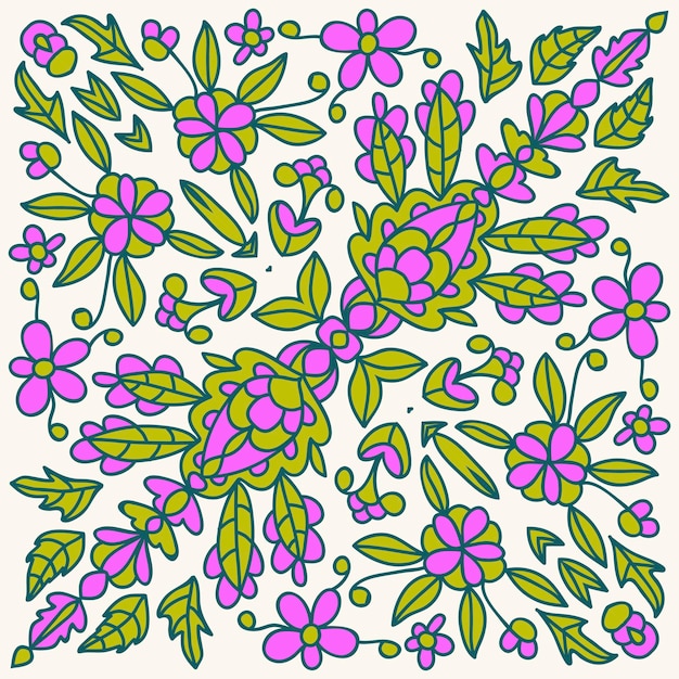 Abstract floral doodle seamless pattern. Fantasy Indian tile background. Flower, leaf mosaic.