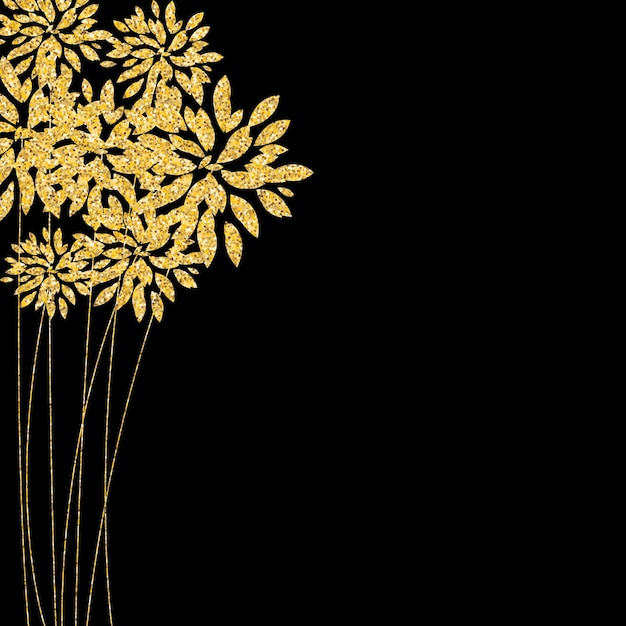 Abstract floral glossy golden background. gold flowers on black.