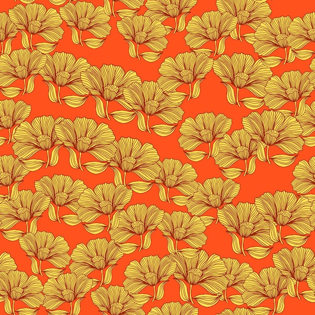 Абстрактная цветочная линия бесшовный узор в стиле ретро Нежный винтажный контур цветка бесконечный фон