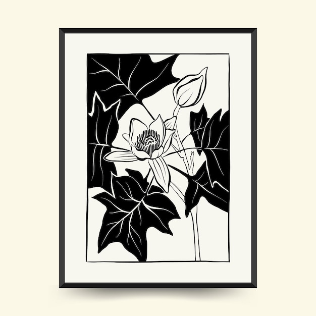 Abstract floral posters template. Modern Botanical trendy black style. Vintage flowers