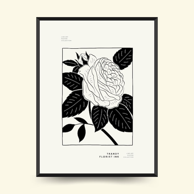 Abstract floral posters template. Modern Botanical trendy black style. Vintage flowers.