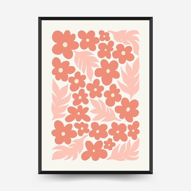추상 꽃 포스터 템플릿 현대 유행 마티스 최소한의 스타일 핑크와 블루 색상