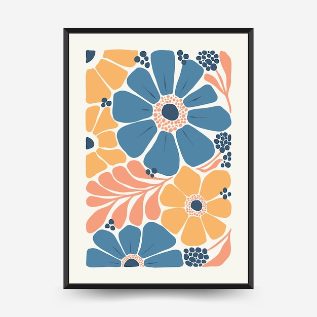 Abstract floral posters template. modern trendy matisse minimal style. pink and blue colors.