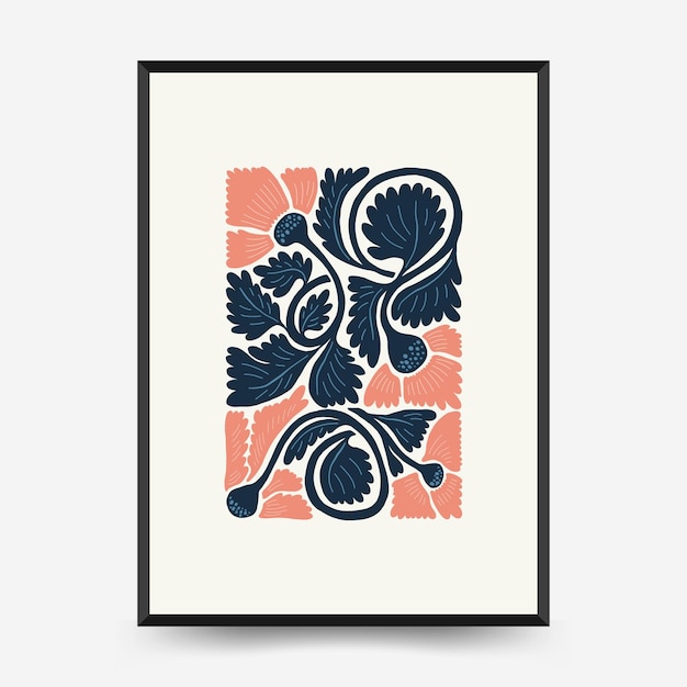 Abstract floral posters template modern trendy matisse minimal style pink and blue colors