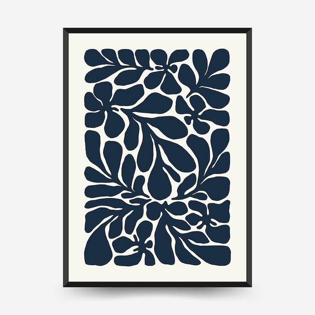 Abstract floral posters template Modern trendy Matisse minimal style Pink and blue colors