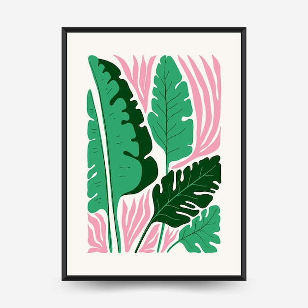 Abstract floral posters template Modern trendy Matisse minimal style Tropical jungle