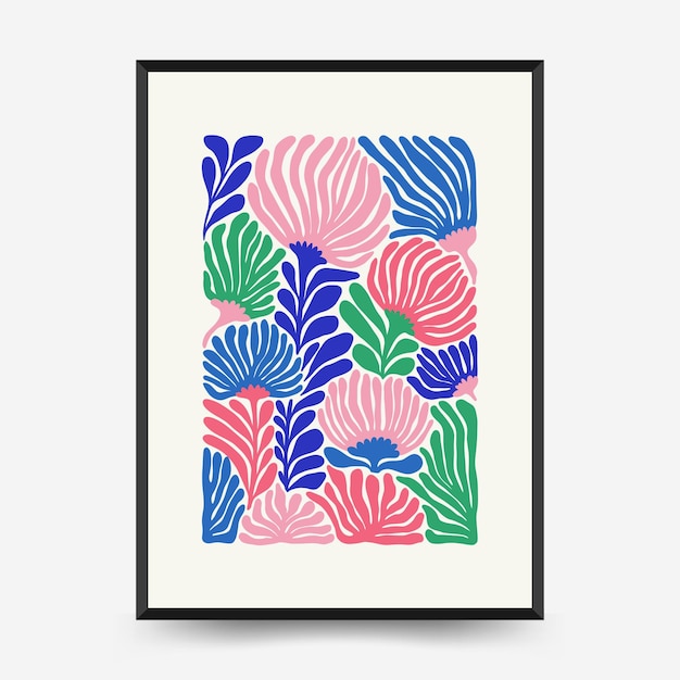 抽象的な花のポスター テンプレート モダンなトレンディなマティス ミニマル スタイル熱帯ジャングル