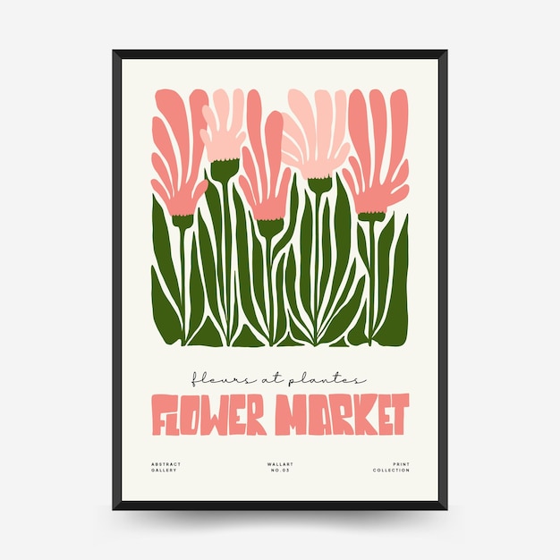 Abstract floral posters template. Modern trendy Matisse minimal style.