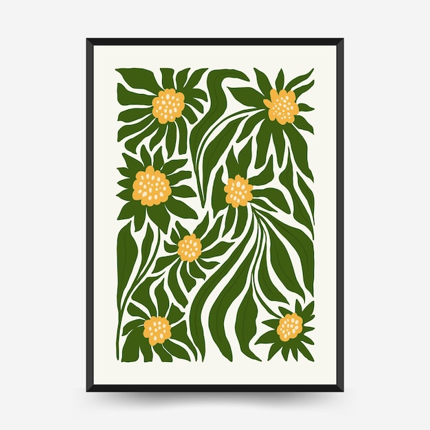 抽象的な花のポスター テンプレート。モダンでトレンディなマティスのミニマル スタイル。