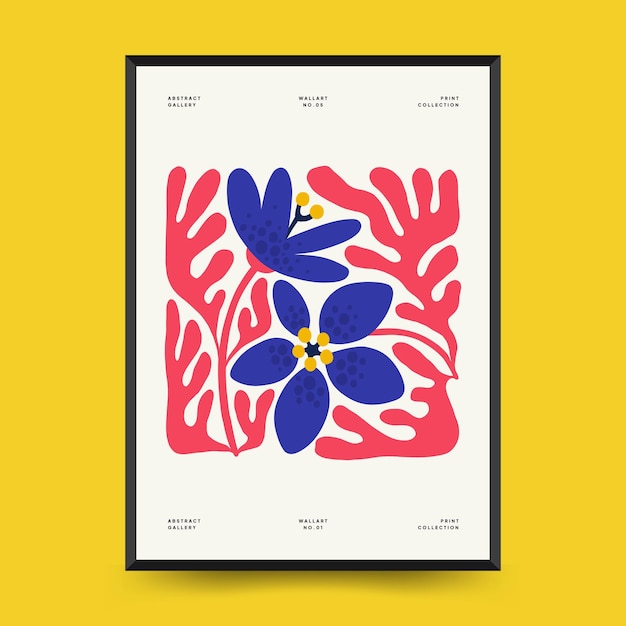 Abstract floral posters template. Modern trendy Matisse minimal style.