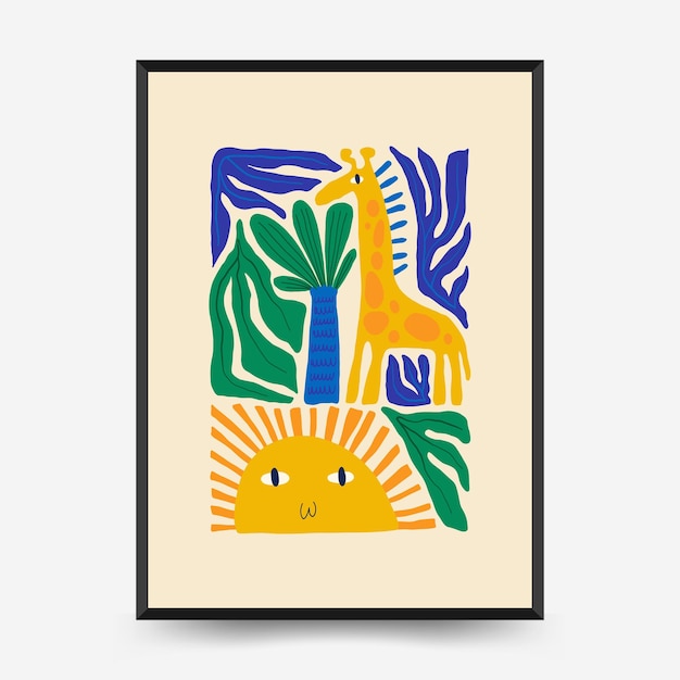 Abstract floral posters template. modern trendy matisse minimal style.