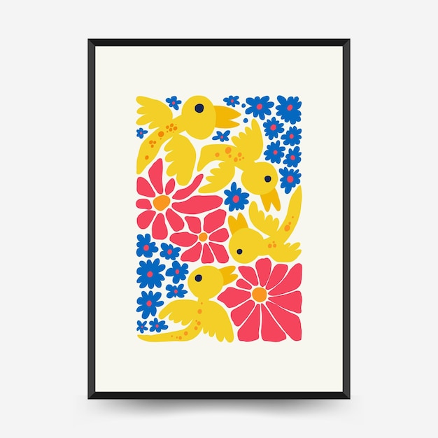 Abstract floral posters template. Modern trendy Matisse minimal style.