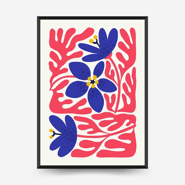 Abstract floral posters template. Modern trendy Matisse minimal style.