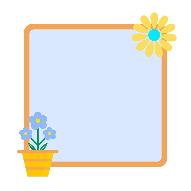 Abstract floral potted flower with frame with white background