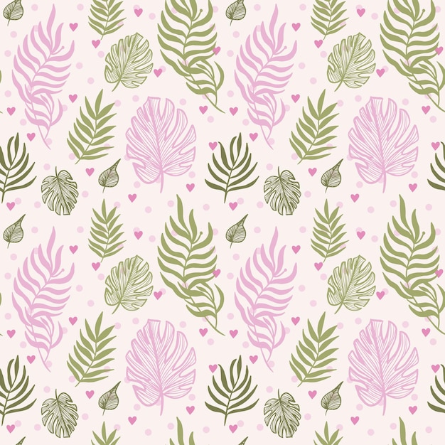 Abstract floral seamless pattern of monstera leaves tropical leaves pink and green color