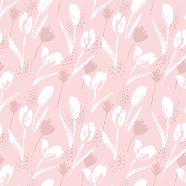 Abstract floral seamless pattern tulips .Trendy hand drawn textures.