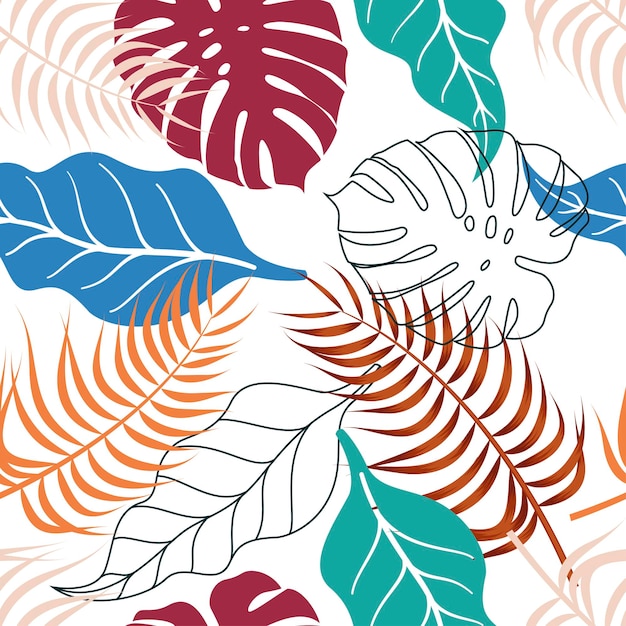 Abstract Floral seamless pattern with leaves tropical background