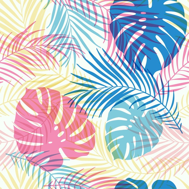 Vector abstract floral seamless pattern with leaves. tropical background
